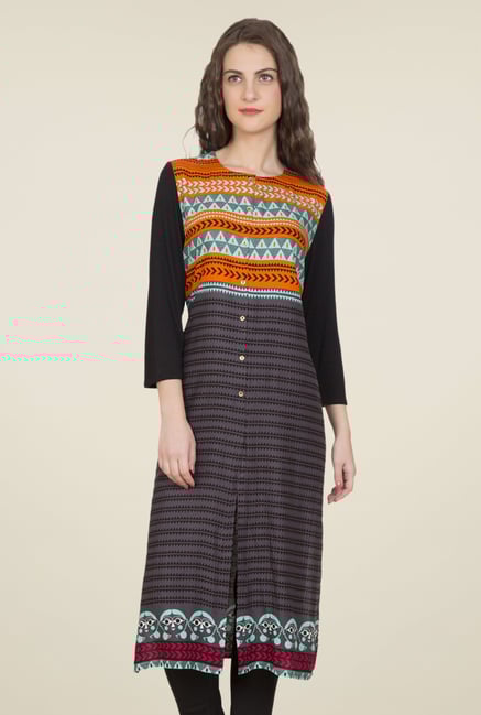 Desi Belle Dark Grey Printed Kurti Desi Belle Dark Grey Printed Kurti