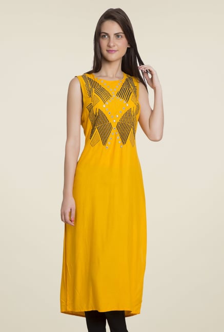 Desi Belle Yellow Embroidered Kurti Desi Belle Yellow Embroidered Kurti