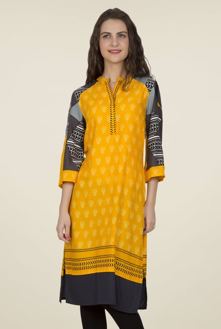 Desi Belle Yellow Printed Kurti Desi Belle Yellow Printed Kurti