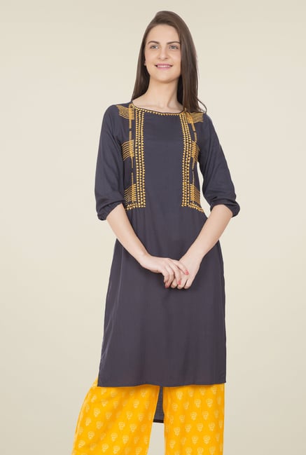 Desi Belle Grey Embroidered Kurti Desi Belle Grey Embroidered Kurti
