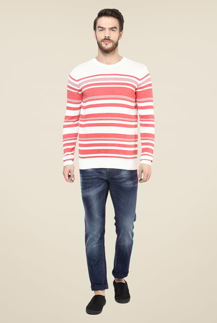 celio* Coral & White Striped Sweater celio* Coral & White Striped Sweater