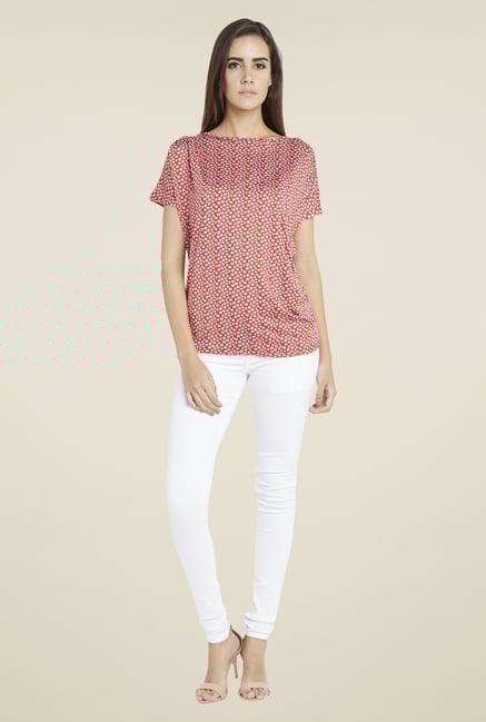 Globus Red Floral Print Short Sleeves Top Globus Red Floral Print Short Sleeves Top