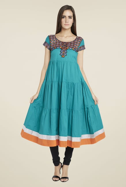 Globus Teal Embroidered Anarkali Kurta Globus Teal Embroidered Anarkali Kurta