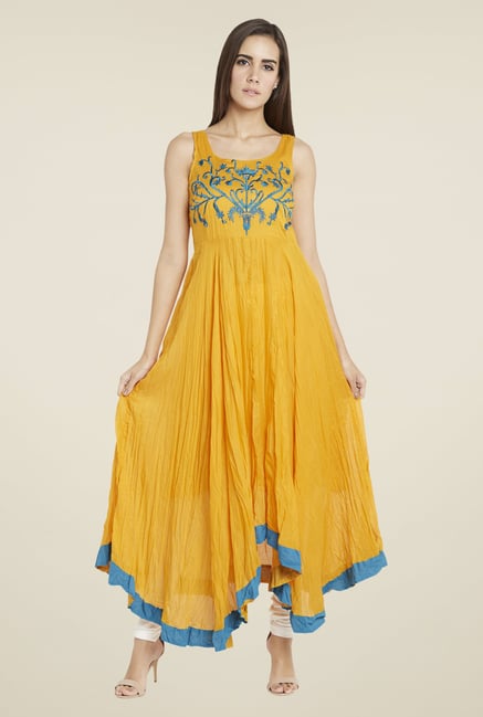 Globus Orange Crushed Embroidered Anarkali Kurta Globus Orange Crushed Embroidered Anarkali Kurta