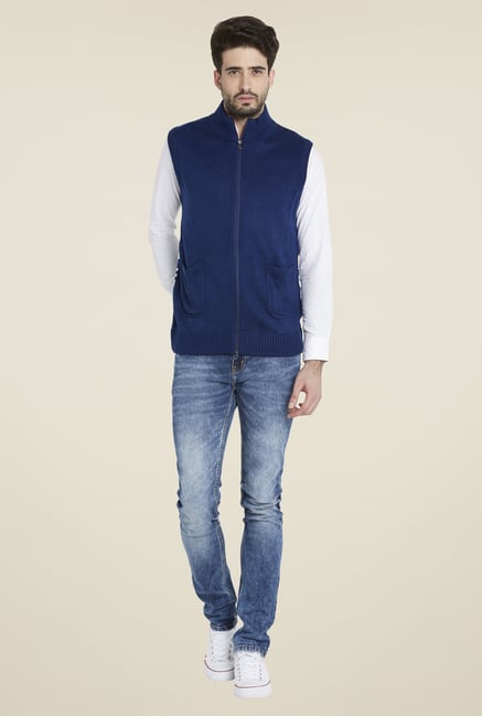 Globus Blue Solid Sleeveless Jacket Globus Blue Solid Sleeveless Jacket