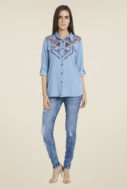 Globus Blue Embroidered Shirt Globus Blue Embroidered Shirt