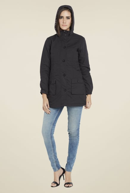 Globus Black Solid Hooded Jacket Globus Black Solid Hooded Jacket
