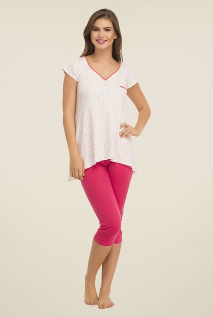 Clovia White Printed Sleep Tee Clovia White Printed Sleep Tee