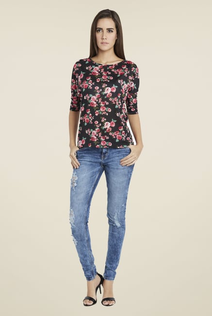 Globus Black Floral Print Top Globus Black Floral Print Top
