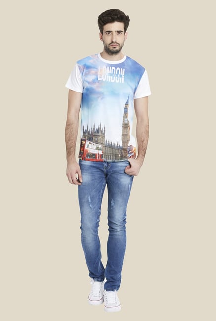 Globus Blue & White Modish Graphic Print T Shirt Globus Blue & White Modish Graphic Print T Shirt