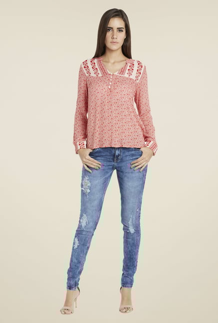 Globus Red Floral Print Full Sleeves Top Globus Red Floral Print Full Sleeves Top