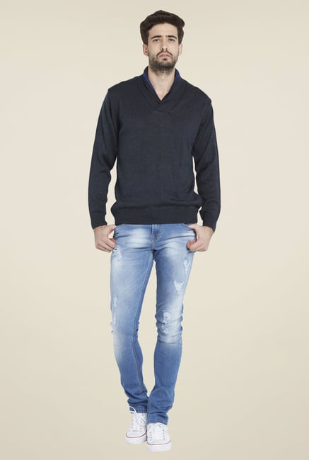 Globus Navy Solid Pullover Globus Navy Solid Pullover