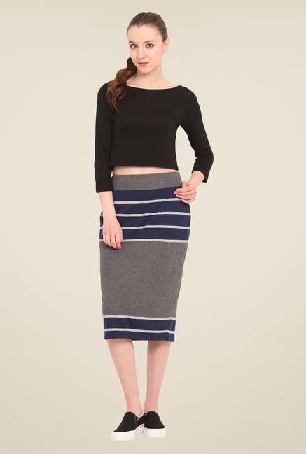 Saiesta Grey & Navy Striped Skirt Saiesta Grey & Navy Striped Skirt