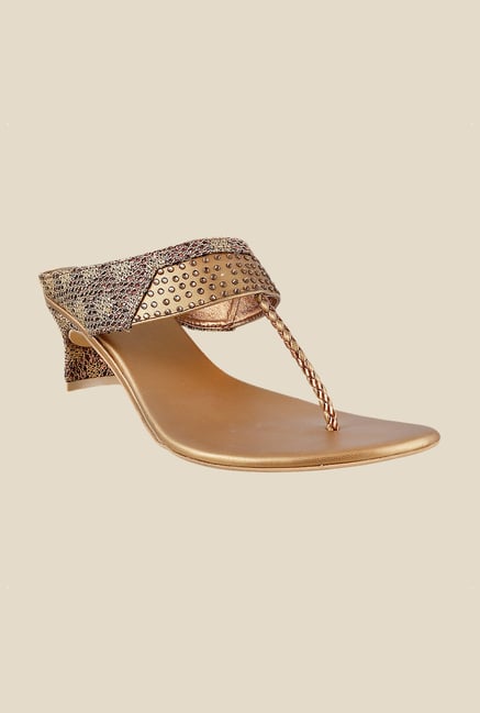 Mochi Antique Gold T-Strap Sandals Mochi Antique Gold T-Strap Sandals