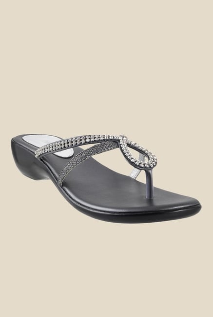 Mochi Gun Metal Wedge Heeled Thong Sandals Mochi Gun Metal Wedge Heeled Thong Sandals