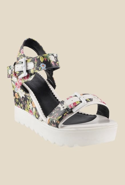 Mochi Black & White Ankle Strap Wedges Mochi Black & White Ankle Strap Wedges