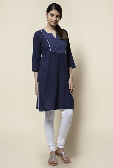 Zudio Navy Embroidered Kurta Zudio Navy Embroidered Kurta