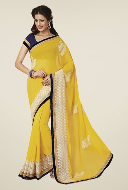 Ishin Yellow Faux Georgette & Chiffon Saree Ishin Yellow Faux Georgette & Chiffon Saree