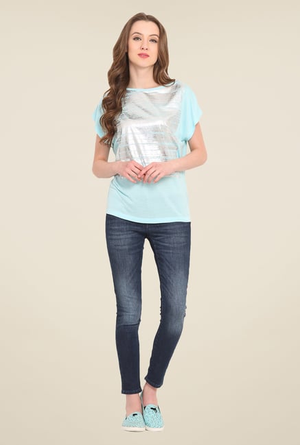 Saiesta Sky Blue Printed Top Saiesta Sky Blue Printed Top
