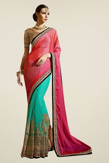 Ishin Blue & Pink Net & Chiffon Saree Ishin Blue & Pink Net & Chiffon Saree