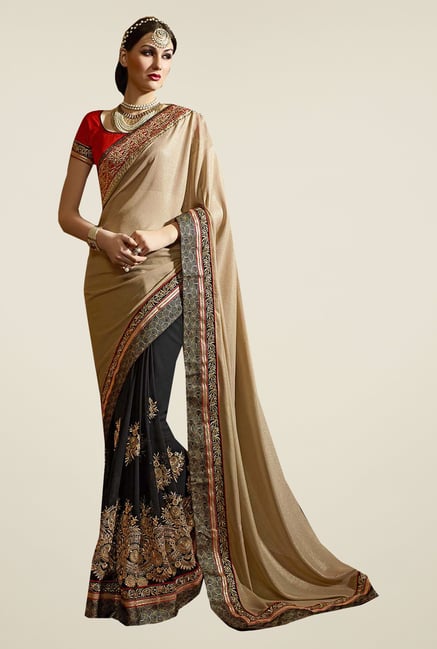Ishin Black & Beige Faux Georgette & Satin Saree Ishin Black & Beige Faux Georgette & Satin Saree