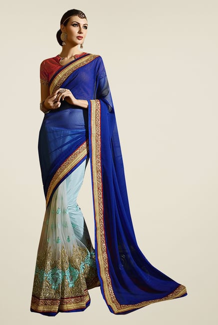 Ishin Blue Faux Georgette & Net Saree Ishin Blue Faux Georgette & Net Saree