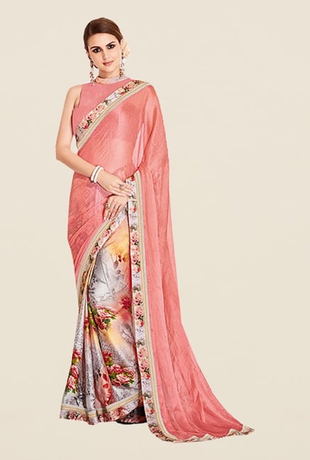 Ishin Pink Georgette & Chiffon Printed Saree Ishin Pink Georgette & Chiffon Printed Saree