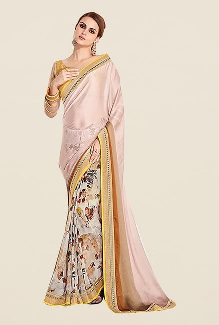 Ishin Beige Georgette & Chiffon Printed Saree Ishin Beige Georgette & Chiffon Printed Saree