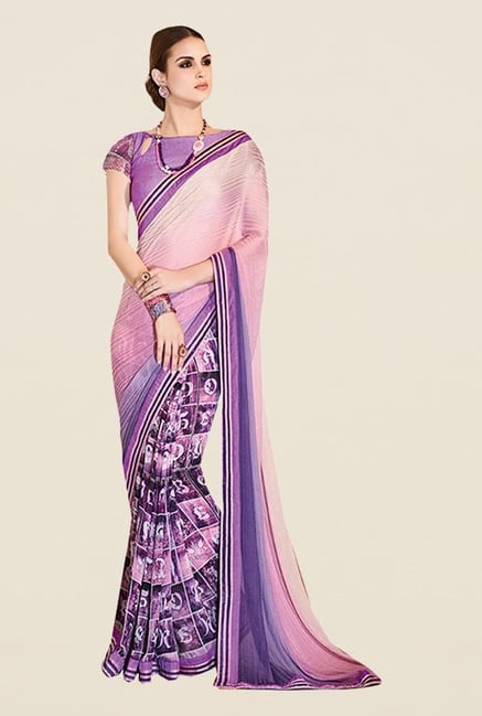 Ishin Purple Satin & Georgette Printed Saree Ishin Purple Satin & Georgette Printed Saree