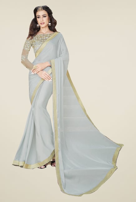 Ishin Grey Georgette & Satin Saree Ishin Grey Georgette & Satin Saree