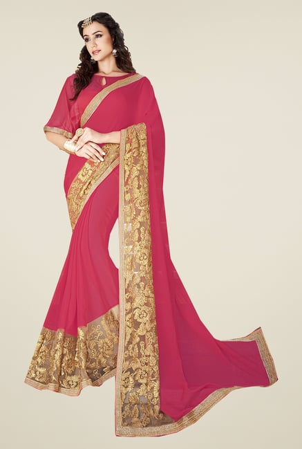 Ishin Pink Georgette & Net Saree Ishin Pink Georgette & Net Saree