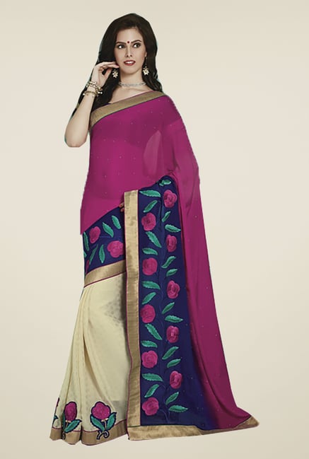Ishin Beige & Pink Faux Georgette & Chiffon Saree Ishin Beige & Pink Faux Georgette & Chiffon Saree