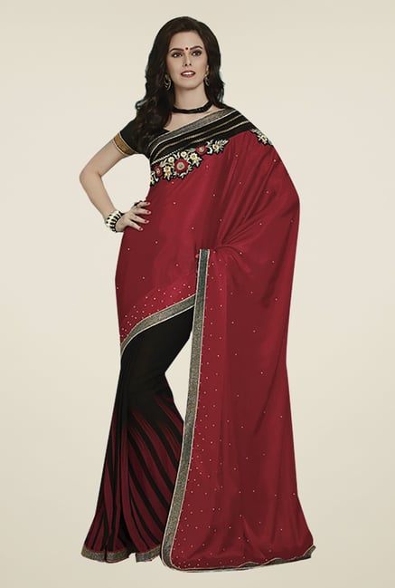 Ishin Red & Black Faux Georgette & Chiffon Saree Ishin Red & Black Faux Georgette & Chiffon Saree