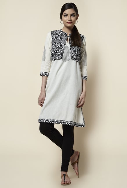 Zudio Off White Aztec Print Kurta Zudio Off White Aztec Print Kurta