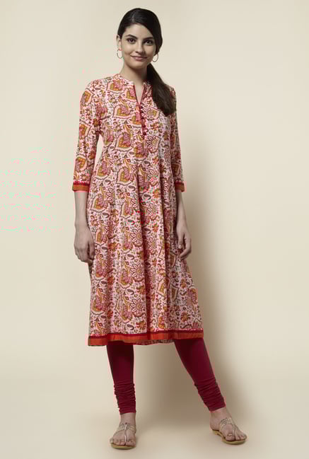 Zudio Orange Floral Print Anarkali Kurta Zudio Orange Floral Print Anarkali Kurta