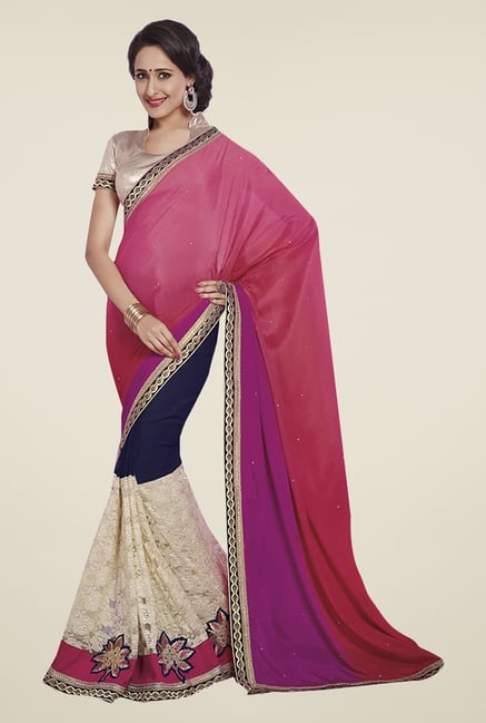 Ishin Multicolor Faux Georgette & Chiffon Half & Half Saree Ishin Multicolor Faux Georgette & Chiffon Half & Half Saree