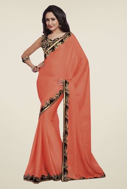 Ishin Peach Faux Georgette & Chiffon Saree Ishin Peach Faux Georgette & Chiffon Saree