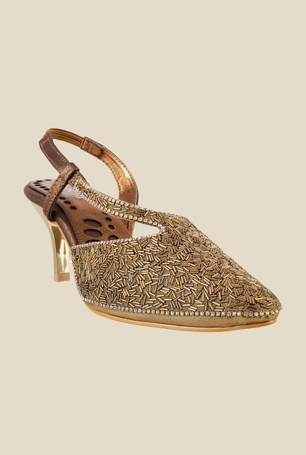 Mochi Antique Gold Sling Back Stilettos Mochi Antique Gold Sling Back Stilettos