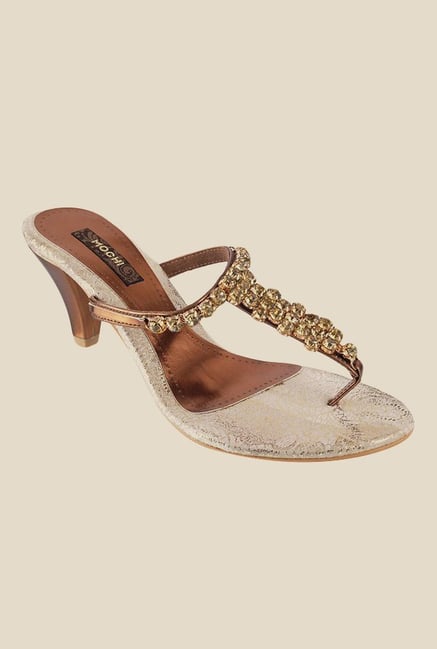 Mochi Antique Gold T-Strap Sandals Mochi Antique Gold T-Strap Sandals