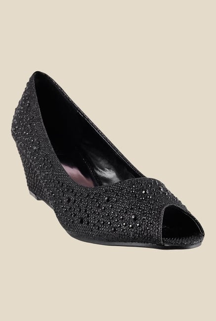 Mochi Black Peeptoe Wedges Mochi Black Peeptoe Wedges