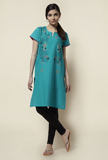 Zudio Turquoise Floral Print Kurta Zudio Turquoise Floral Print Kurta