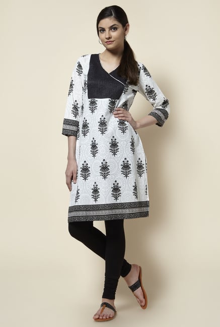 Zudio Off White Floral Print Kurta Zudio Off White Floral Print Kurta