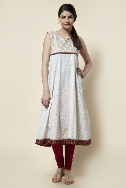 Zudio Off White Printed Anarkali Kurta Zudio Off White Printed Anarkali Kurta