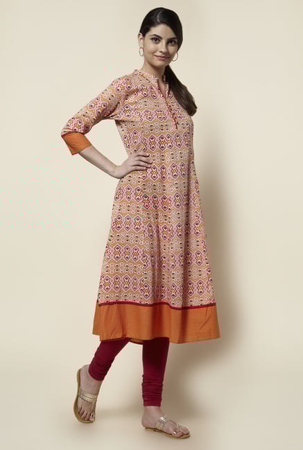 Zudio Beige Printed Anarkali Kurta Zudio Beige Printed Anarkali Kurta