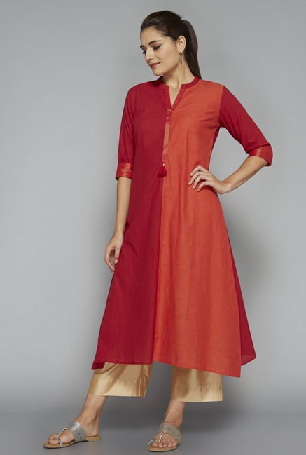 Utsa by Westside Red & Orange Solid Kurta Utsa by Westside Red & Orange Solid Kurta