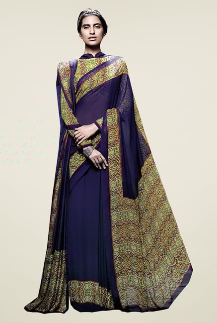 Ishin Blue Faux Georgette Printed Saree Ishin Blue Faux Georgette Printed Saree