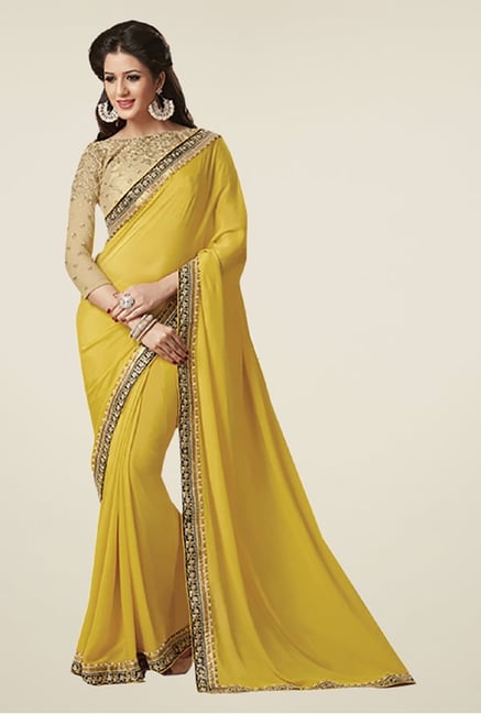 Ishin Yellow Faux Georgette & Chiffon Saree Ishin Yellow Faux Georgette & Chiffon Saree