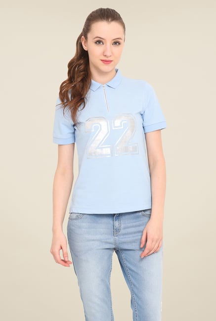 Saiesta Sky Blue Printed T Shirt Saiesta Sky Blue Printed T Shirt