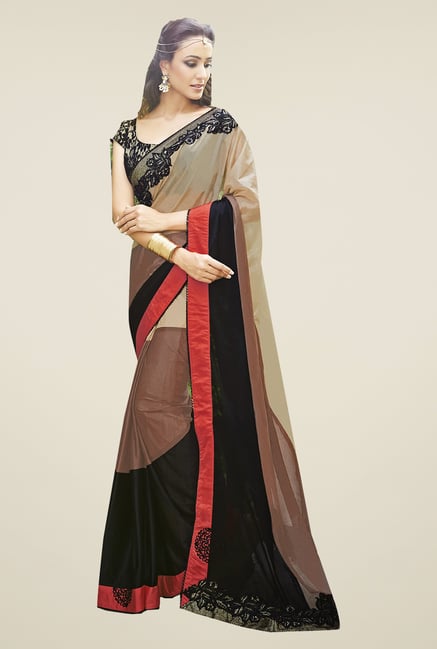 Ishin Black & Brown Lycra Saree Ishin Black & Brown Lycra Saree