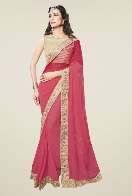 Ishin Pink Georgette & Net Saree Ishin Pink Georgette & Net Saree